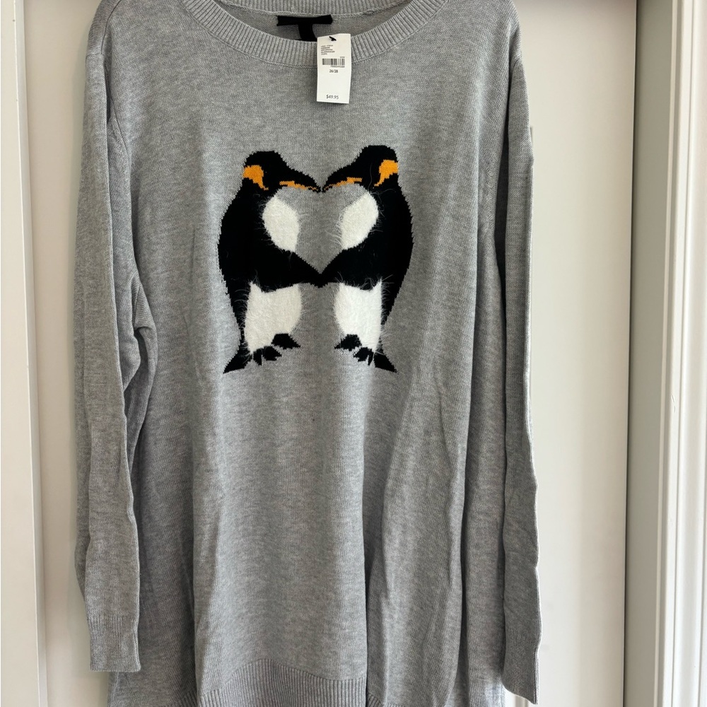 Lane Bryant Gray Sweater with Penguin Motif